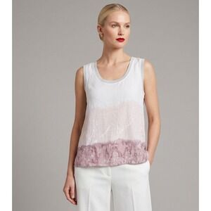 Suzy D London Sleeveless Linen/ Cotton Top in White and Pink | size‎ M
